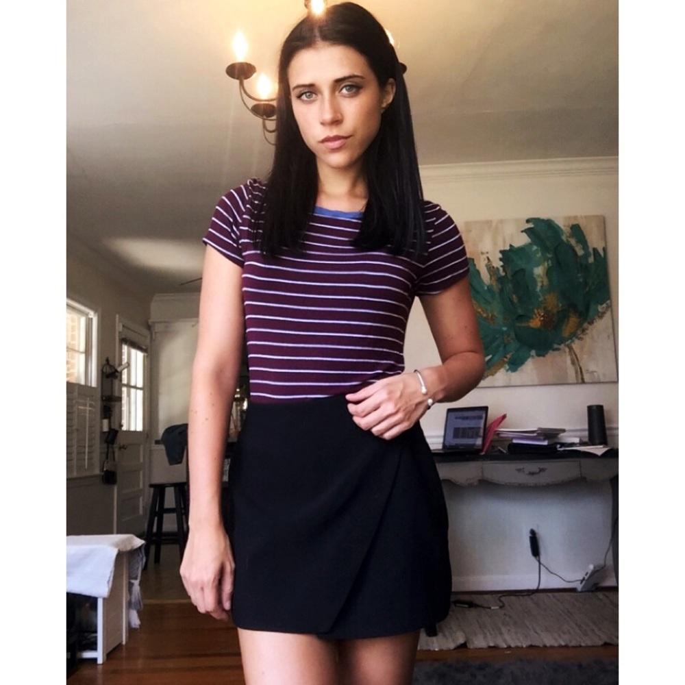 American Eagle Maroon Striped Tee